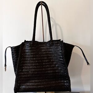 Madewell Lexington small tote bag , Dark Brown leather,  Woven Bag